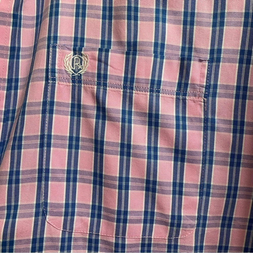 Panhandle Slim Pink Blue Plaid Short Sleeve Button Down Shirt Size XL